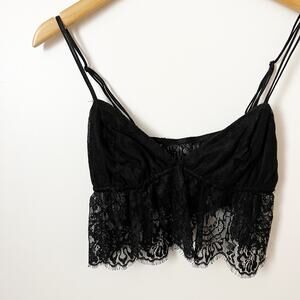 Urban Outfitters Out From Under Black Ruffle Lace Cropped Tank Large